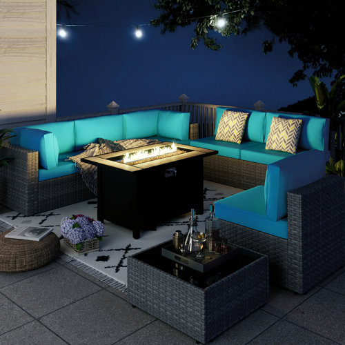 Bushrah Wicker 6 - Person Modular Patio Conversation Sets with Cushions